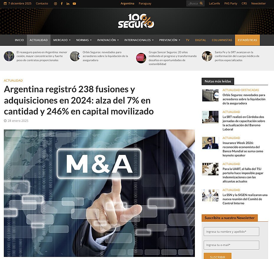 Argentina registr� 238 fusiones y adquisiciones en 2024: alza del 7% en cantidad y 246% en capital movilizado